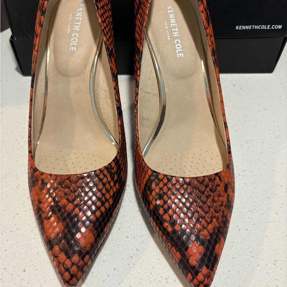 Kenneth Cole Orange Heels with Snakeskin Pattern
